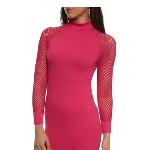 Hot Pink Fishnet Sleeve Dress